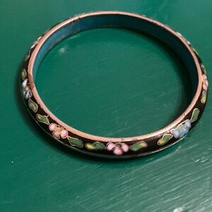 Floral Black Bangle Bracelet cloisonné
